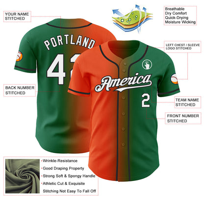 Custom Kelly Green White Orange-Black Authentic Gradient Fashion Baseball Jersey - Sky-Custom