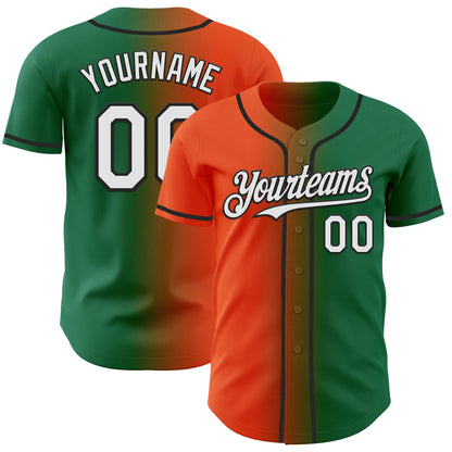 Custom Kelly Green White Orange-Black Authentic Gradient Fashion Baseball Jersey - Sky-Custom