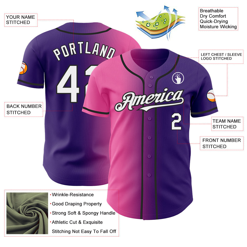 Custom Purple White Pink-Black Authentic Gradient Fashion Baseball Jersey - Sky-Custom