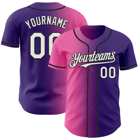 Custom Purple White Pink-Black Authentic Gradient Fashion Baseball Jersey - Sky-Custom