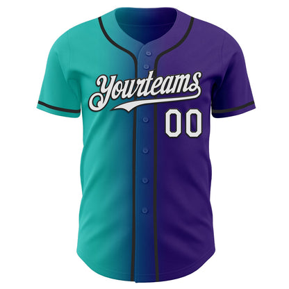 Custom Purple White Aqua-Black Authentic Gradient Fashion Baseball Jersey - Sky-Custom