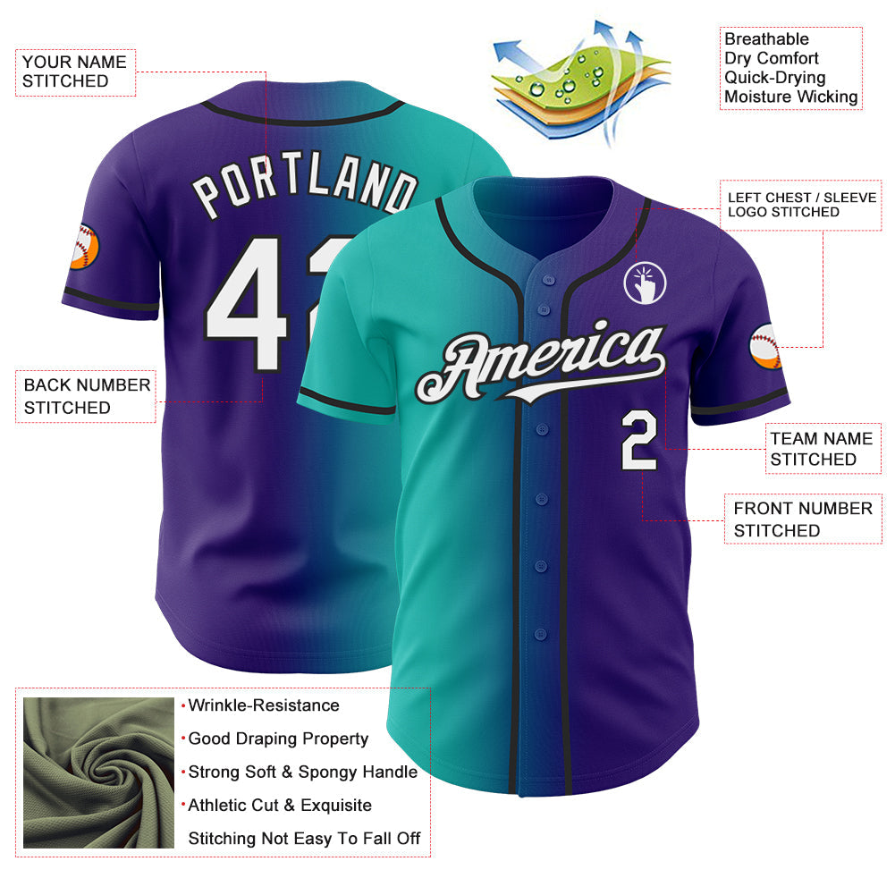 Custom Purple White Aqua-Black Authentic Gradient Fashion Baseball Jersey - Sky-Custom