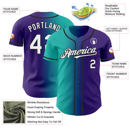 Custom Purple White Aqua-Black Authentic Gradient Fashion Baseball Jersey - Sky-Custom