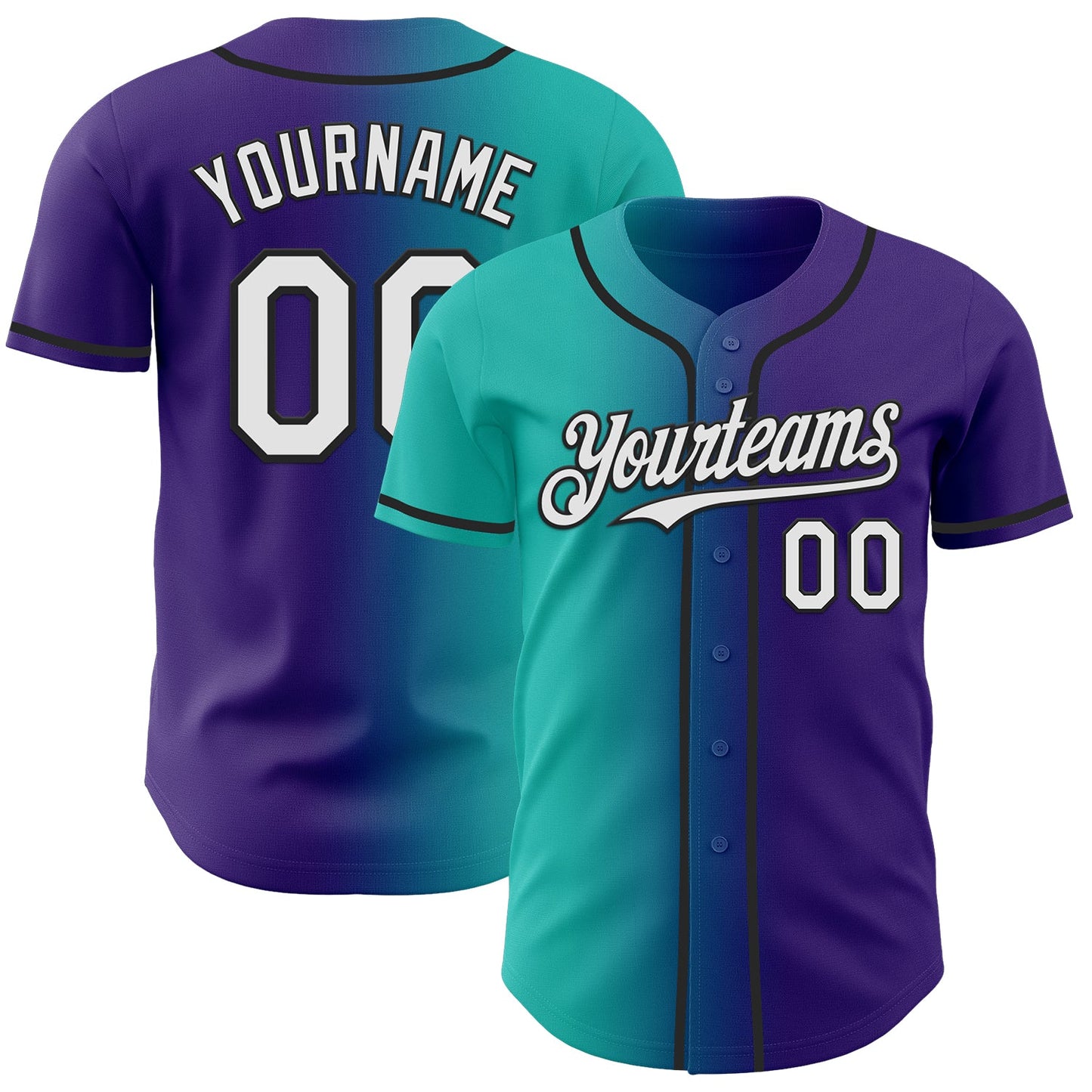 Custom Purple White Aqua-Black Authentic Gradient Fashion Baseball Jersey - Sky-Custom