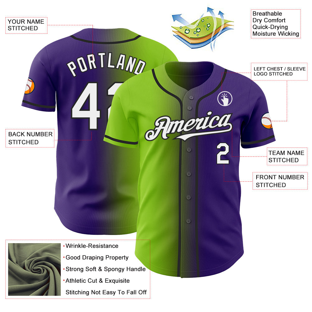Custom Purple White Neon Green-Black Authentic Gradient Fashion Baseball Jersey - Sky-Custom