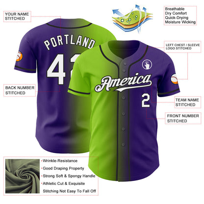 Custom Purple White Neon Green-Black Authentic Gradient Fashion Baseball Jersey - Sky-Custom