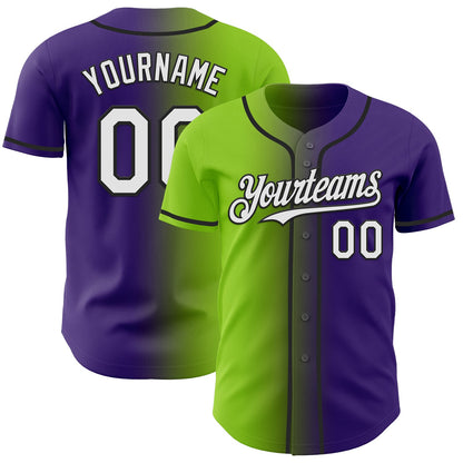 Custom Purple White Neon Green-Black Authentic Gradient Fashion Baseball Jersey - Sky-Custom