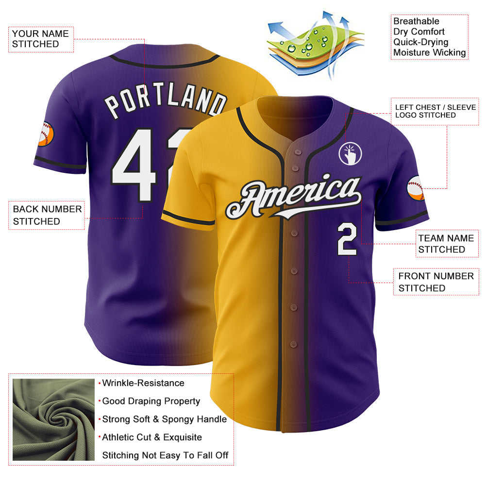 Custom Purple White Gold-Black Authentic Gradient Fashion Baseball Jersey - Sky-Custom