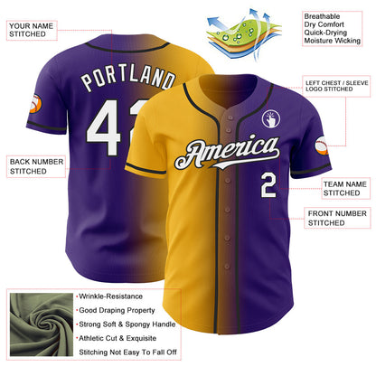Custom Purple White Gold-Black Authentic Gradient Fashion Baseball Jersey - Sky-Custom