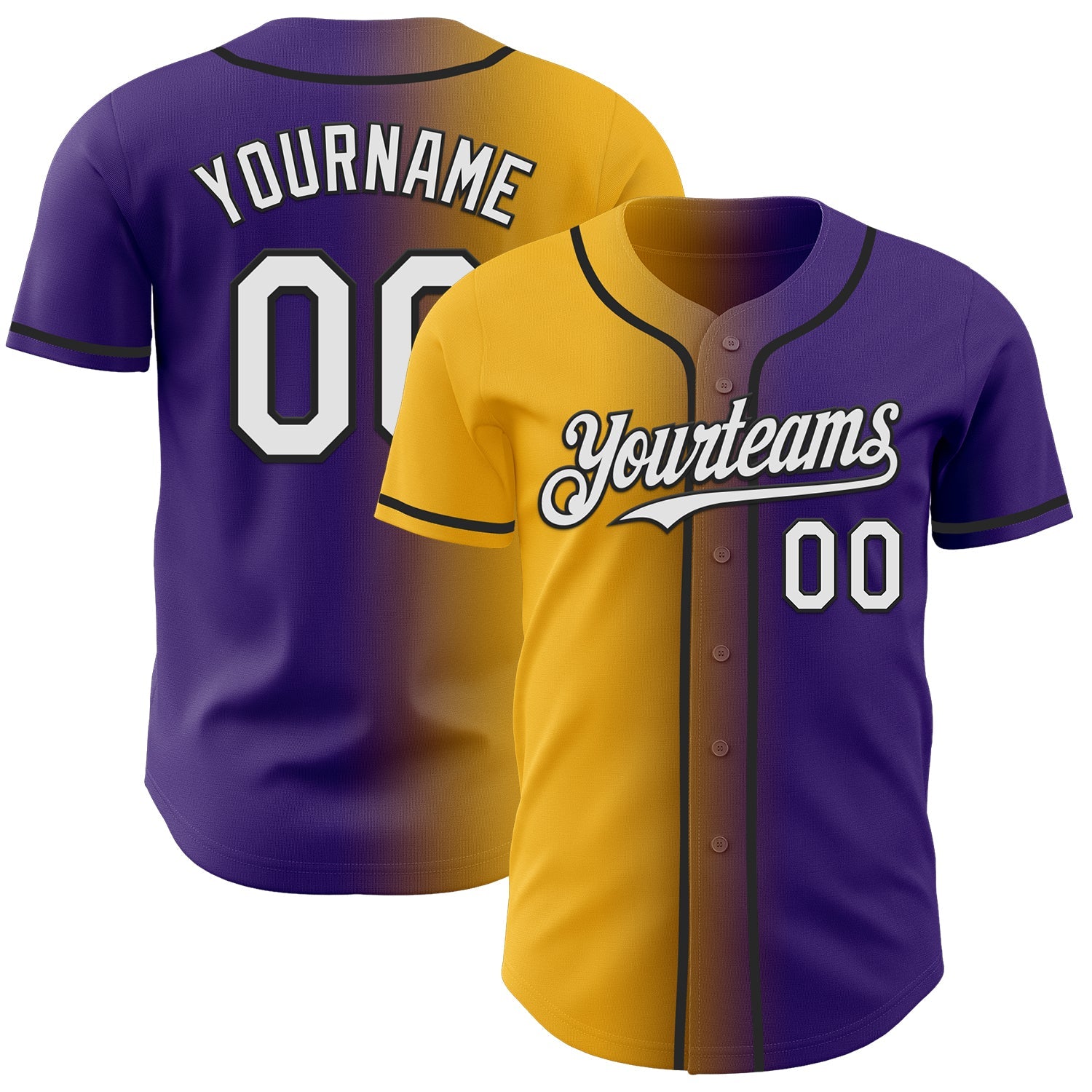 Custom Purple White Gold-Black Authentic Gradient Fashion Baseball Jersey - Sky-Custom