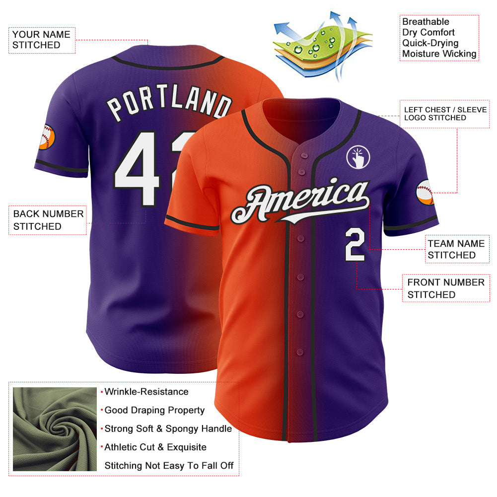 Custom Purple White Orange-Black Authentic Gradient Fashion Baseball Jersey - Sky-Custom