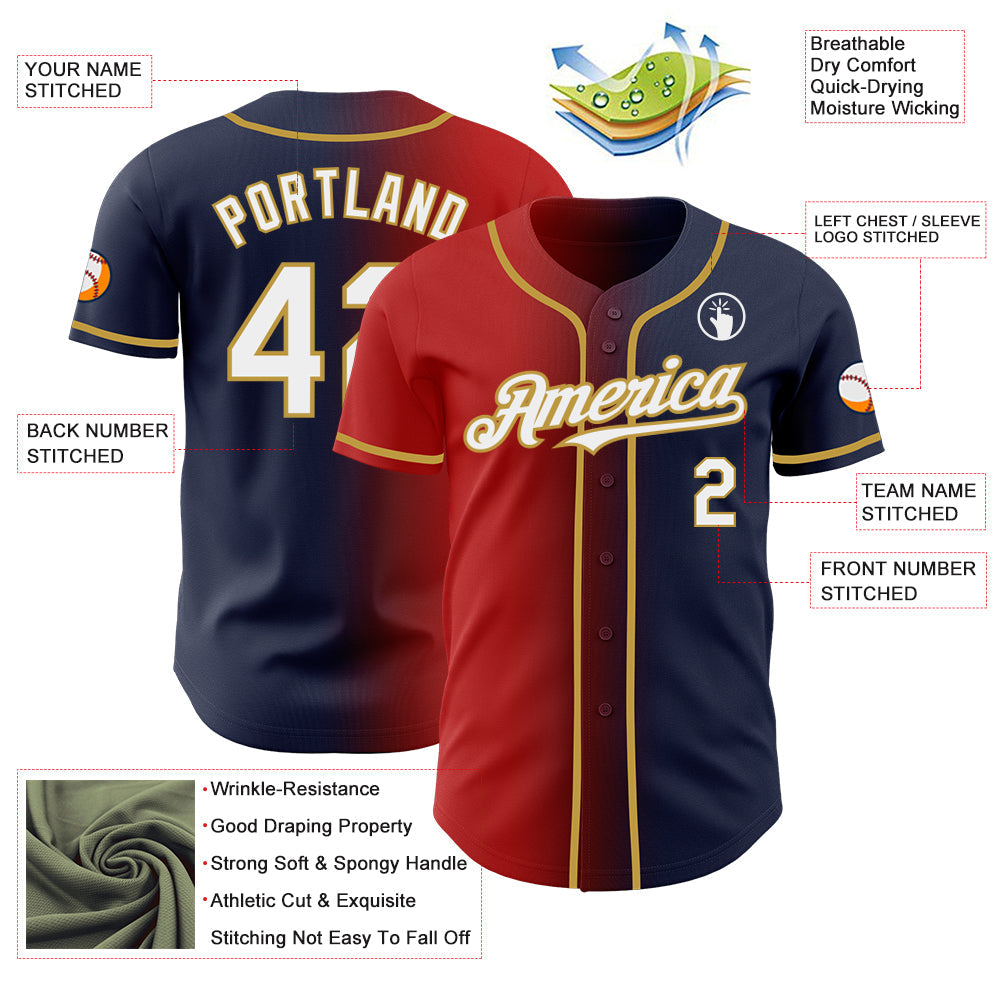 Custom Navy White Red-Old Gold Authentic Gradient Fashion Baseball Jersey - Sky-Custom