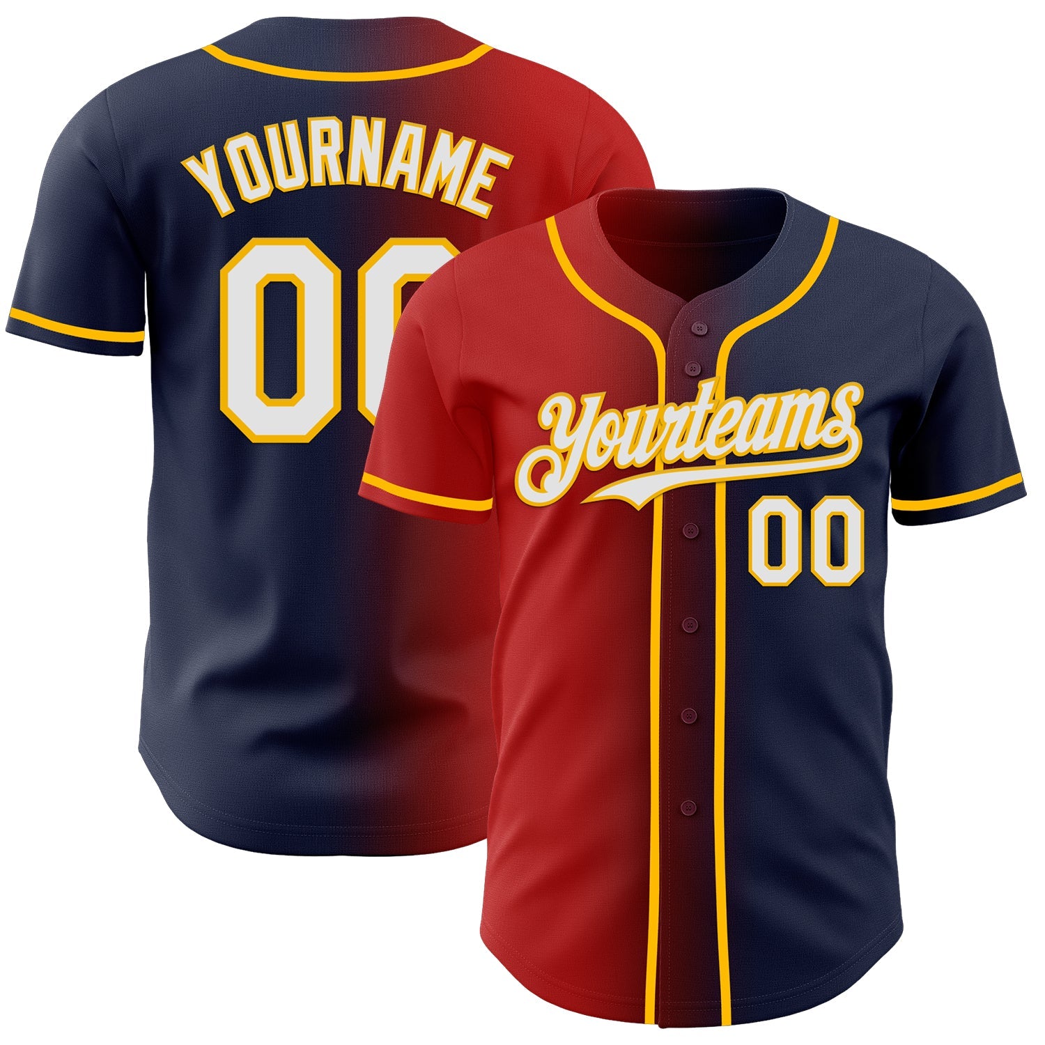 Custom Navy White Red-Gold Authentic Gradient Fashion Baseball Jersey - Sky-Custom