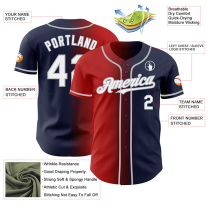 Custom Navy White Red-Gray Authentic Gradient Fashion Baseball Jersey - Sky-Custom