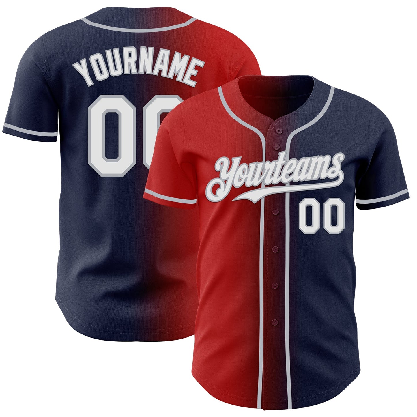 Custom Navy White Red-Gray Authentic Gradient Fashion Baseball Jersey - Sky-Custom