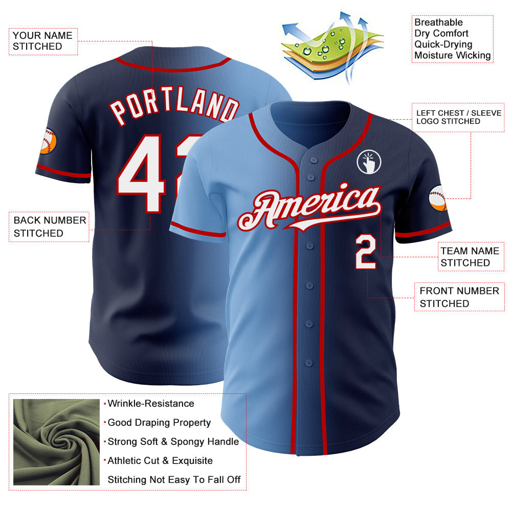 Custom Navy White Light Blue-Red Authentic Gradient Fashion Baseball Jersey - Sky-Custom