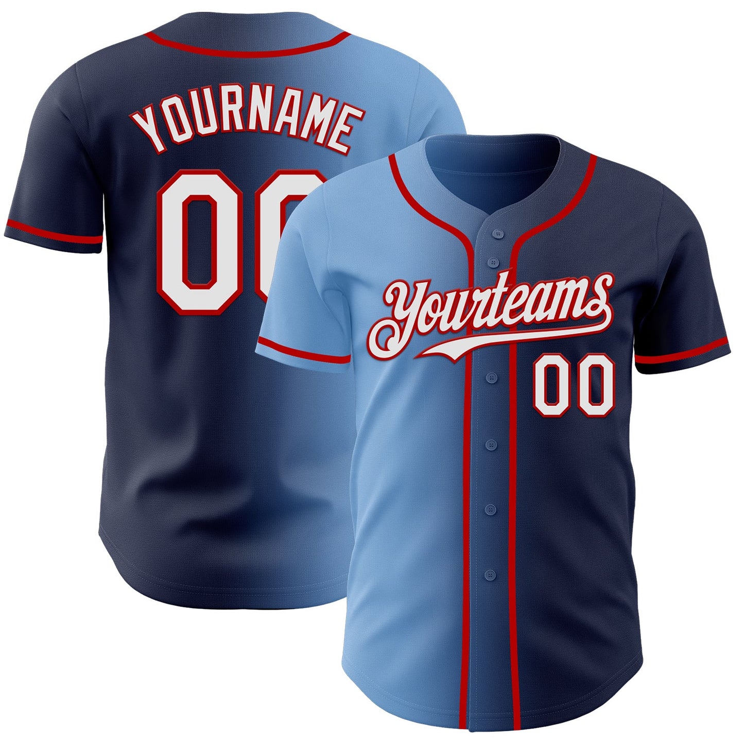 Custom Navy White Light Blue-Red Authentic Gradient Fashion Baseball Jersey - Sky-Custom