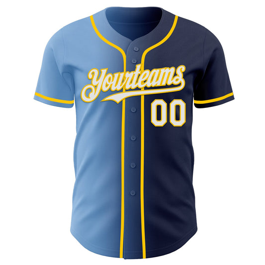 Custom Navy White Light Blue-Yellow Authentic Gradient Fashion Baseball Jersey - Sky-Custom