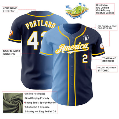 Custom Navy White Light Blue-Yellow Authentic Gradient Fashion Baseball Jersey - Sky-Custom