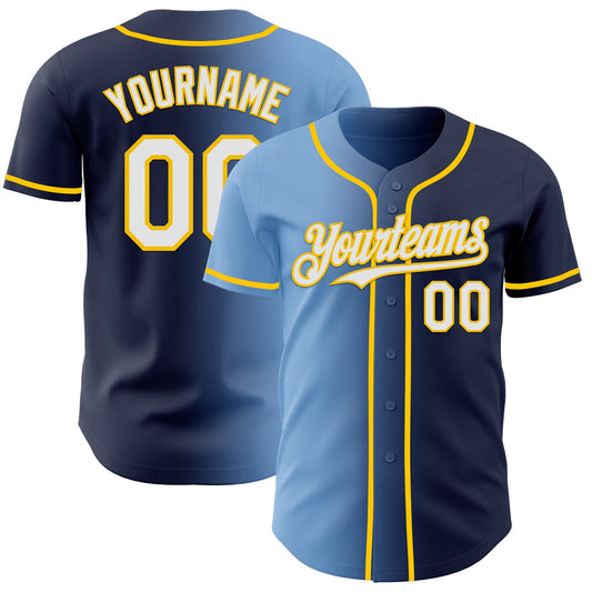 Custom Navy White Light Blue-Yellow Authentic Gradient Fashion Baseball Jersey - Sky-Custom