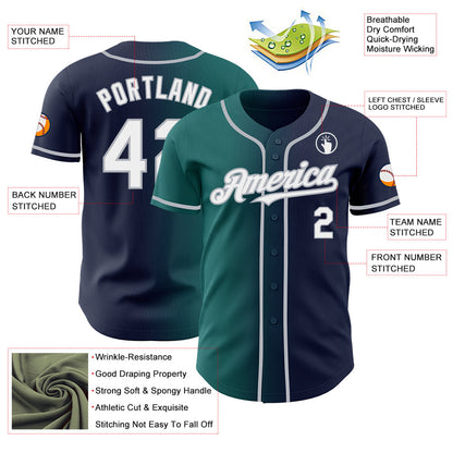 Custom Navy White Teal-Gray Authentic Gradient Fashion Baseball Jersey - Sky-Custom