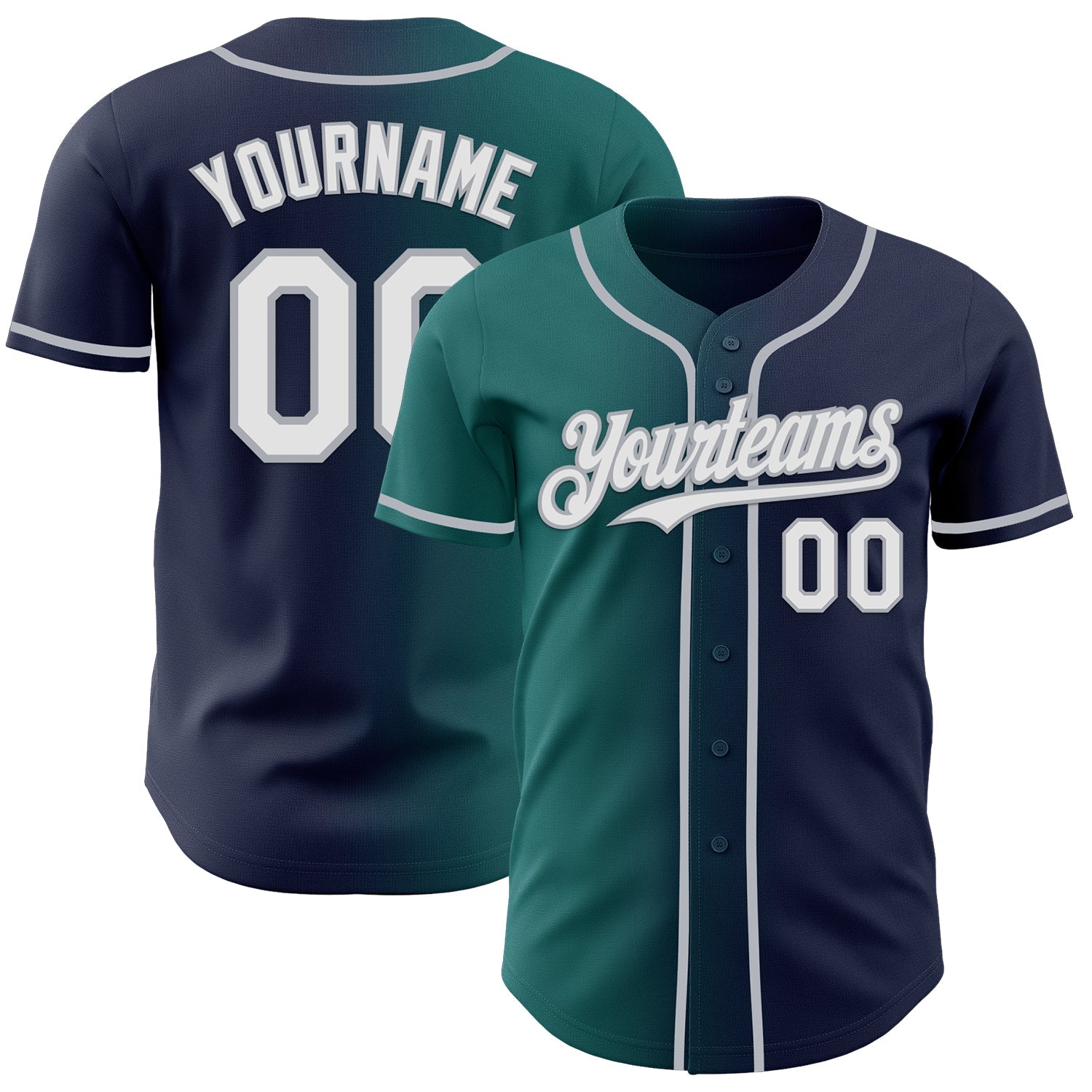 Custom Navy White Teal-Gray Authentic Gradient Fashion Baseball Jersey - Sky-Custom