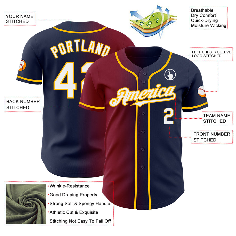 Custom Navy White Crimson-Gold Authentic Gradient Fashion Baseball Jersey - Sky-Custom