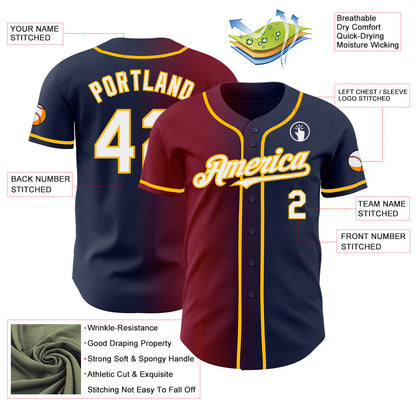 Custom Navy White Crimson-Gold Authentic Gradient Fashion Baseball Jersey - Sky-Custom