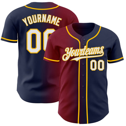 Custom Navy White Crimson-Gold Authentic Gradient Fashion Baseball Jersey - Sky-Custom