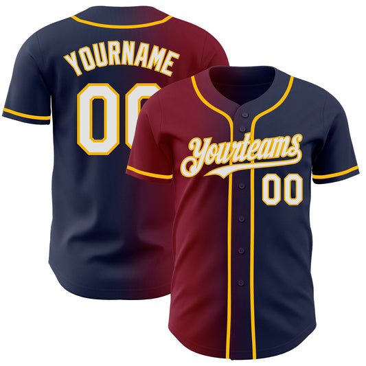 Custom Navy White Crimson-Gold Authentic Gradient Fashion Baseball Jersey - Sky-Custom