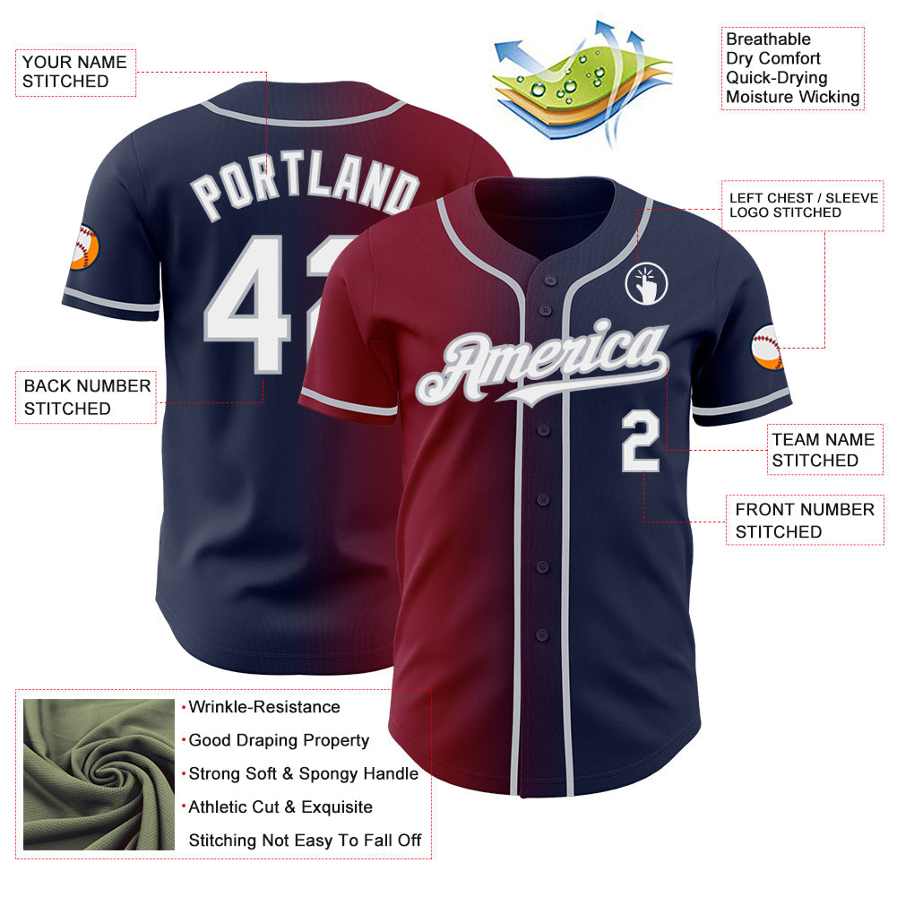 Custom Navy White Crimson-Gray Authentic Gradient Fashion Baseball Jersey - Sky-Custom