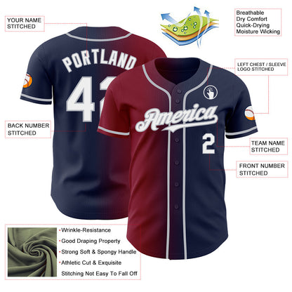 Custom Navy White Crimson-Gray Authentic Gradient Fashion Baseball Jersey - Sky-Custom