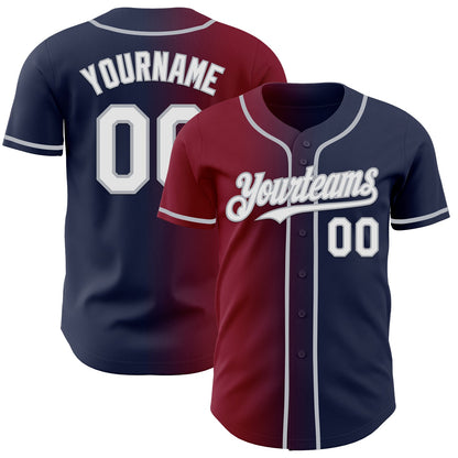 Custom Navy White Crimson-Gray Authentic Gradient Fashion Baseball Jersey - Sky-Custom