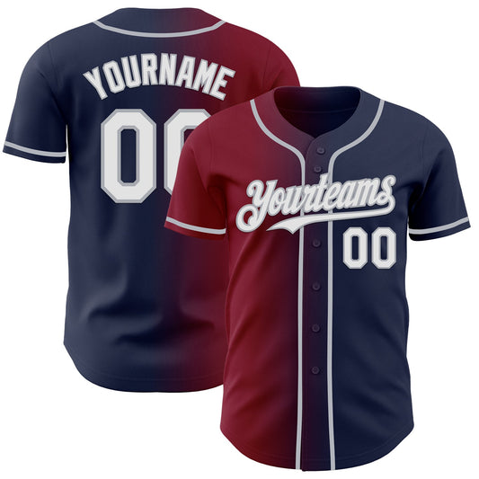 Custom Navy White Crimson-Gray Authentic Gradient Fashion Baseball Jersey - Sky-Custom