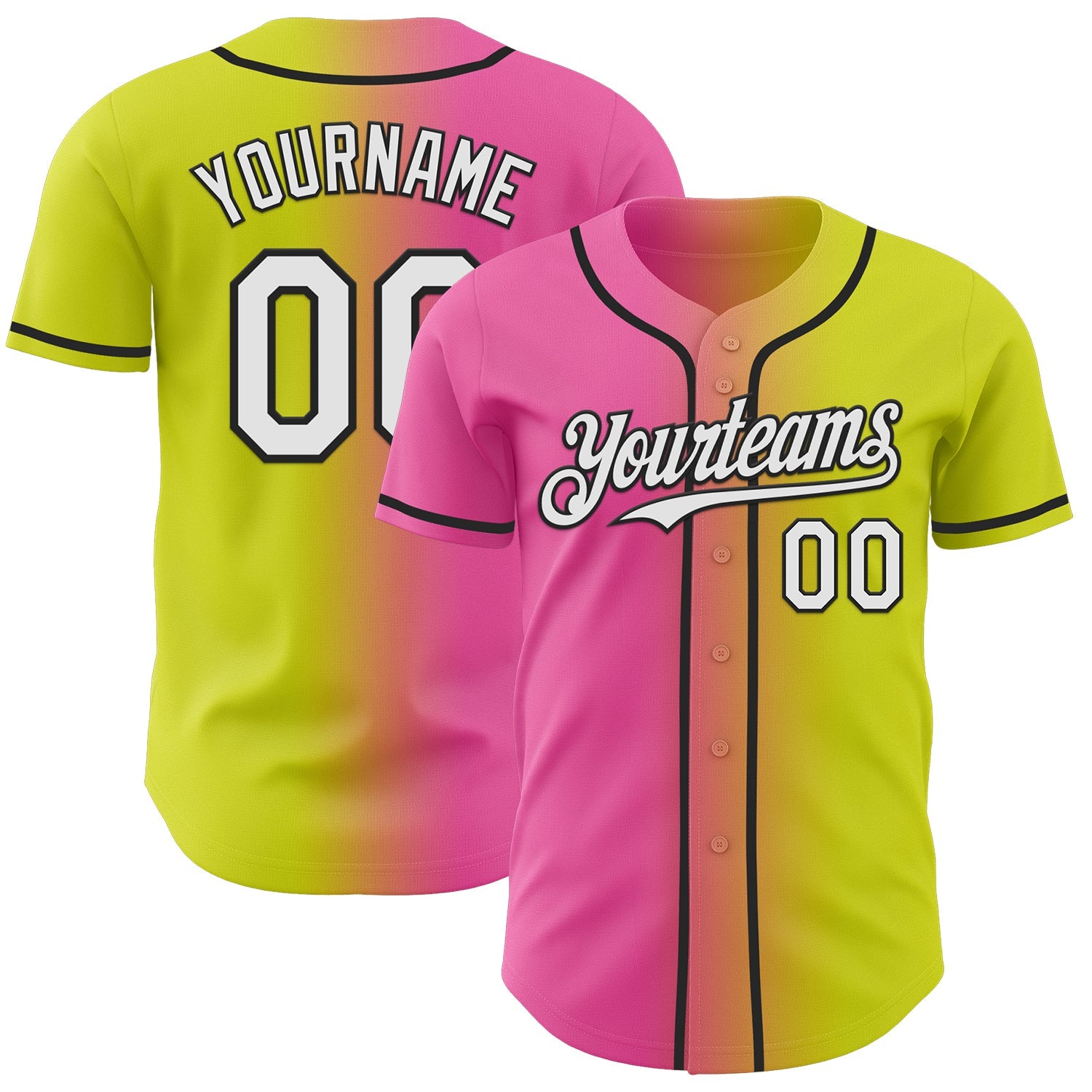 Custom Neon Yellow White Pink-Black Authentic Gradient Fashion Baseball Jersey - Sky-Custom