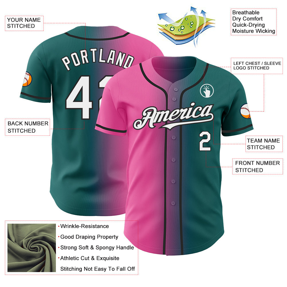 Custom Teal White Pink-Black Authentic Gradient Fashion Baseball Jersey - Sky-Custom
