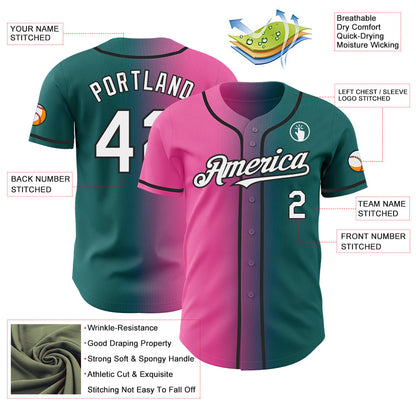 Custom Teal White Pink-Black Authentic Gradient Fashion Baseball Jersey - Sky-Custom