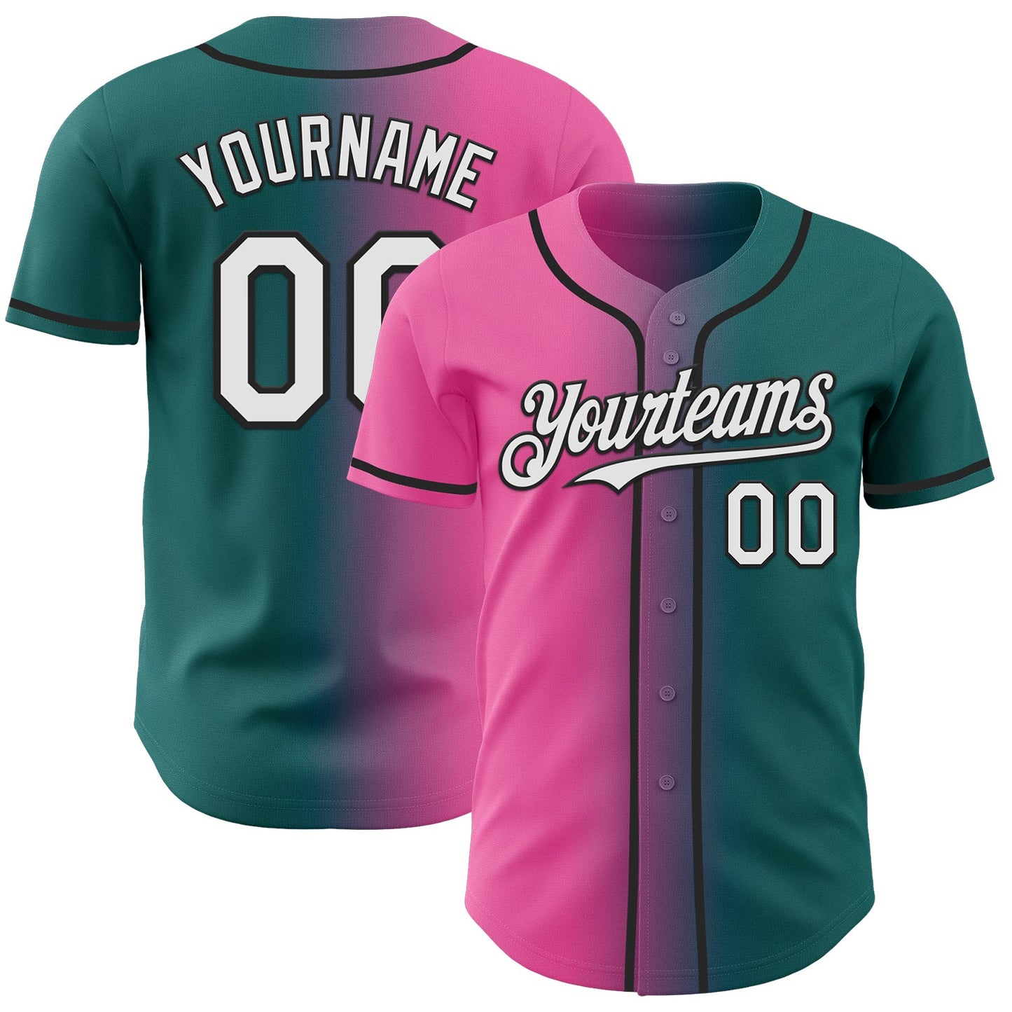 Custom Teal White Pink-Black Authentic Gradient Fashion Baseball Jersey - Sky-Custom