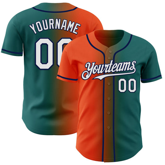 Custom Teal White Orange-Navy Authentic Gradient Fashion Baseball Jersey - Sky-Custom
