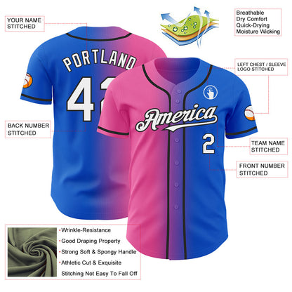 Custom Thunder Blue White Pink-Black Authentic Gradient Fashion Baseball Jersey - Sky-Custom