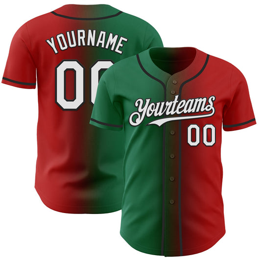 Custom Red White Kelly Green-Black Authentic Gradient Fashion Baseball Jersey - Sky-Custom