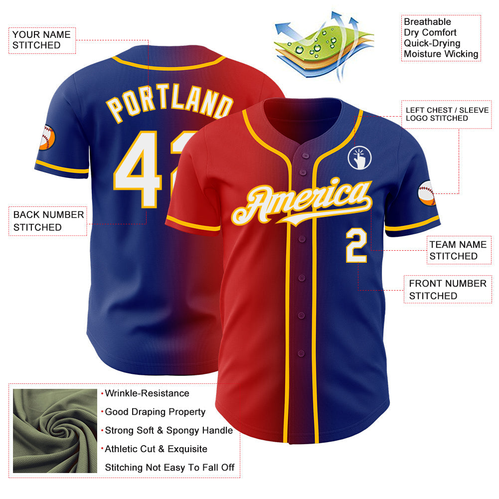 Custom Royal White Red-Gold Authentic Gradient Fashion Baseball Jersey - Sky-Custom