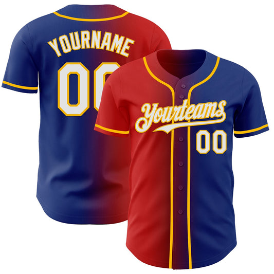 Custom Royal White Red-Gold Authentic Gradient Fashion Baseball Jersey - Sky-Custom