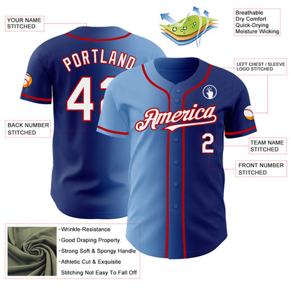 Custom Royal White Light Blue-Red Authentic Gradient Fashion Baseball Jersey - Sky-Custom