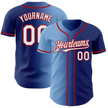 Custom Royal White Light Blue-Red Authentic Gradient Fashion Baseball Jersey - Sky-Custom
