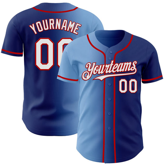Custom Royal White Light Blue-Red Authentic Gradient Fashion Baseball Jersey - Sky-Custom