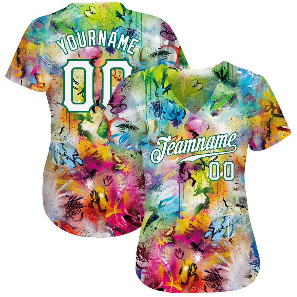 Custom Scratch Graffiti Pattern White-Kelly Green 3D Authentic Baseball Jersey - Sky-Custom
