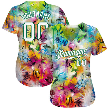 Custom Scratch Graffiti Pattern White-Kelly Green 3D Authentic Baseball Jersey - Sky-Custom