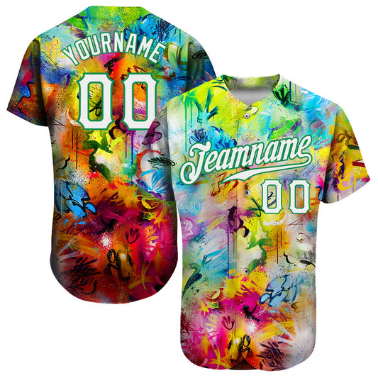 Custom Scratch Graffiti Pattern White-Kelly Green 3D Authentic Baseball Jersey - Sky-Custom