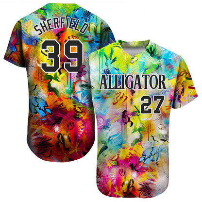 Custom Scratch Graffiti Pattern Black-White 3D Authentic Baseball Jersey - Sky-Custom